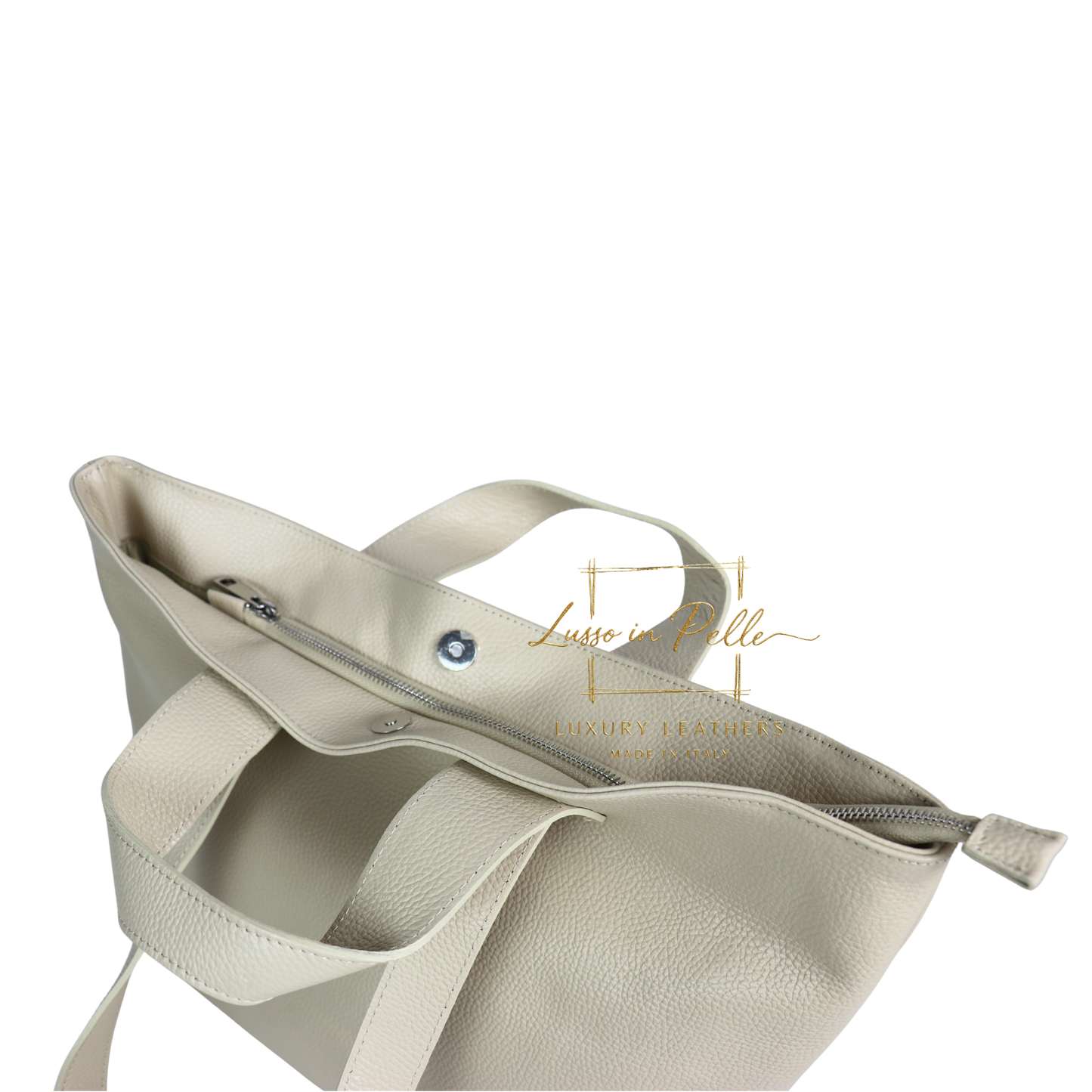 Large Grain Leather Tote Bag with Top Handle and Long Straps