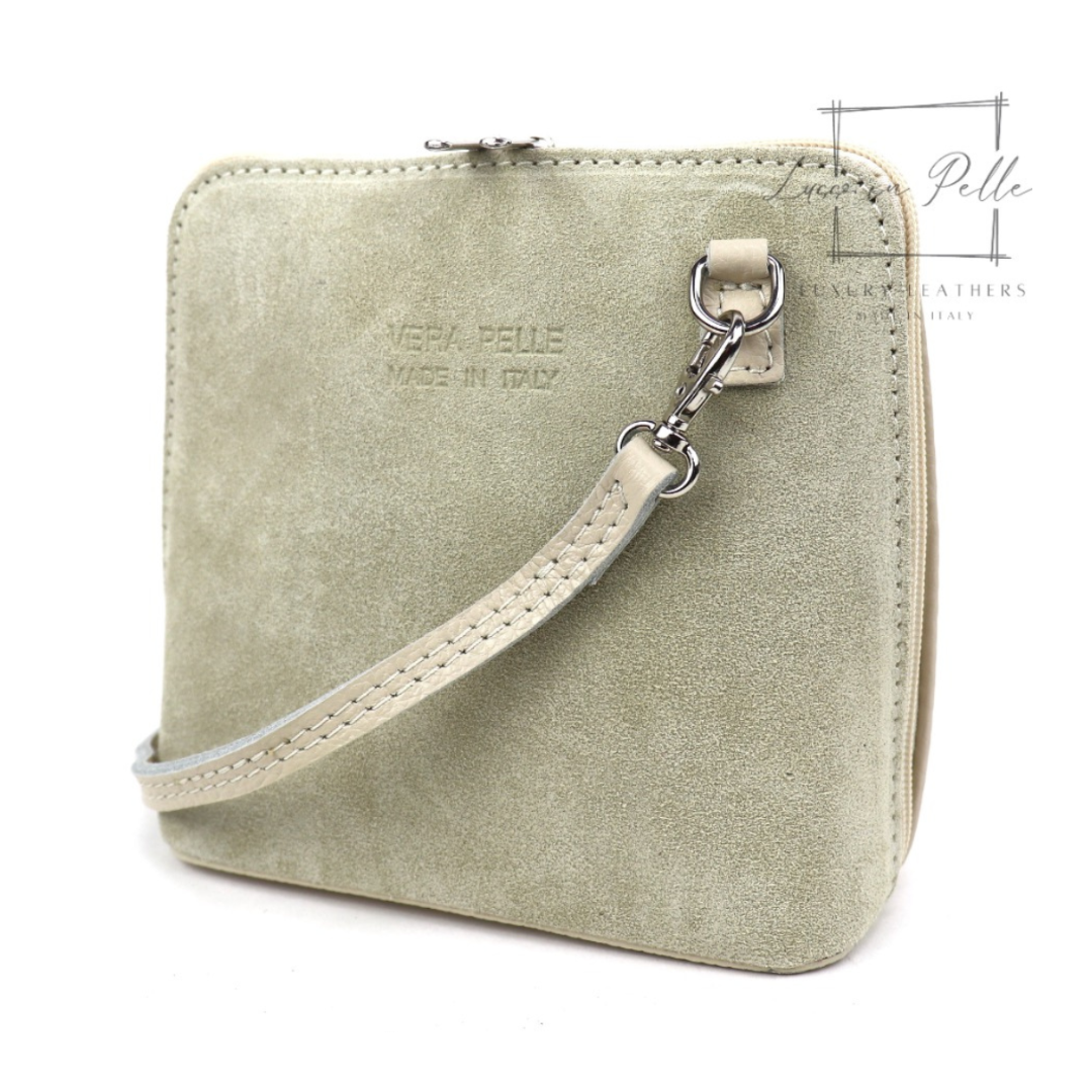 Small Suede Front Grain Leather Handbag with Detachable Straps
