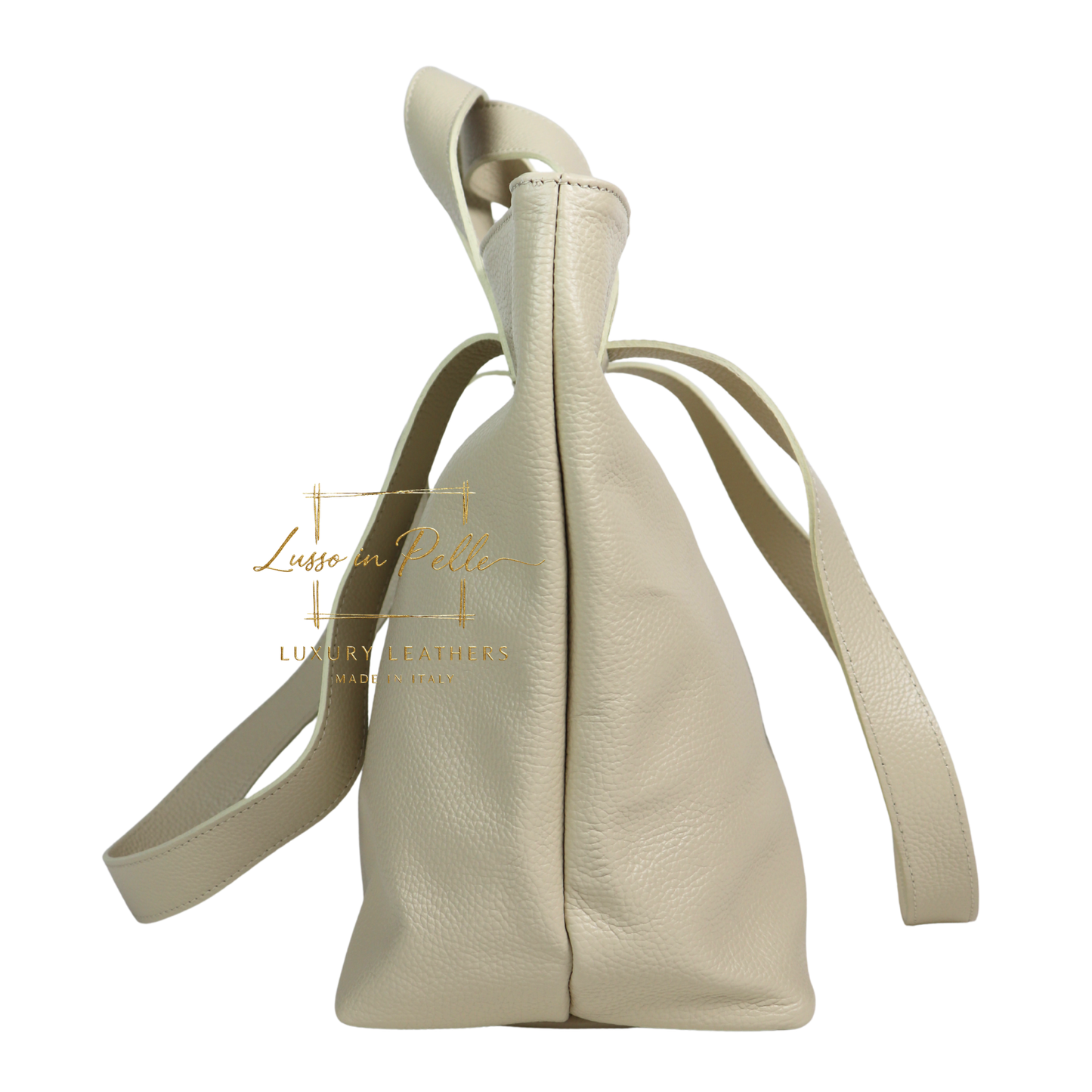 Large Grain Leather Tote Bag with Top Handle and Long Straps
