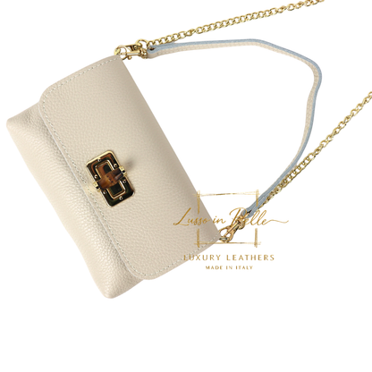 Small Pebbled Leather Clutch/Shoulder/Crossbody Bag with Bamboo-Style Clasp