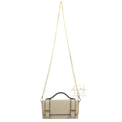 Small Genuine Leather Satchel Bag with Top Handle and Chain Straps