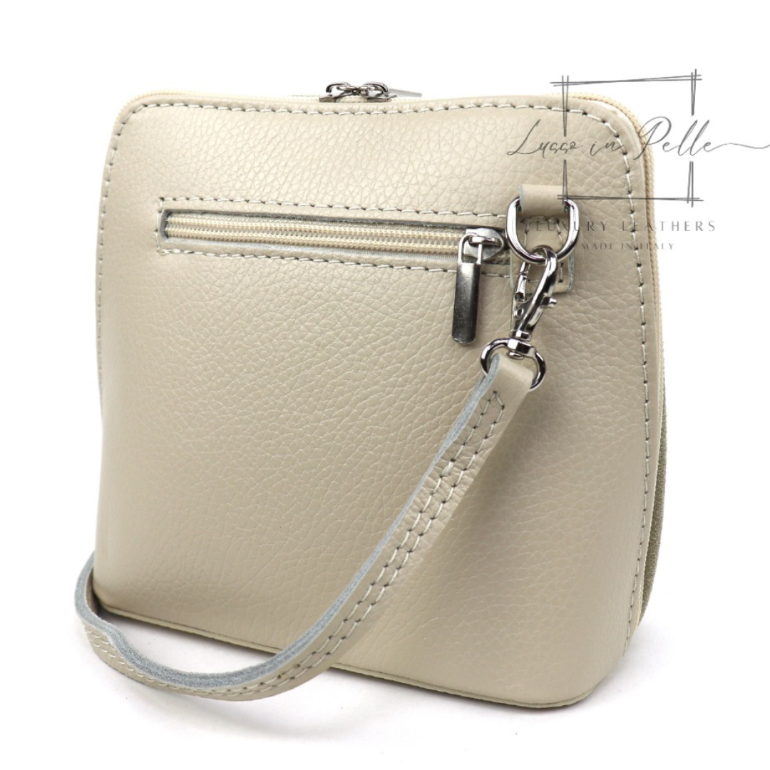 Small Suede Front Grain Leather Handbag with Detachable Straps