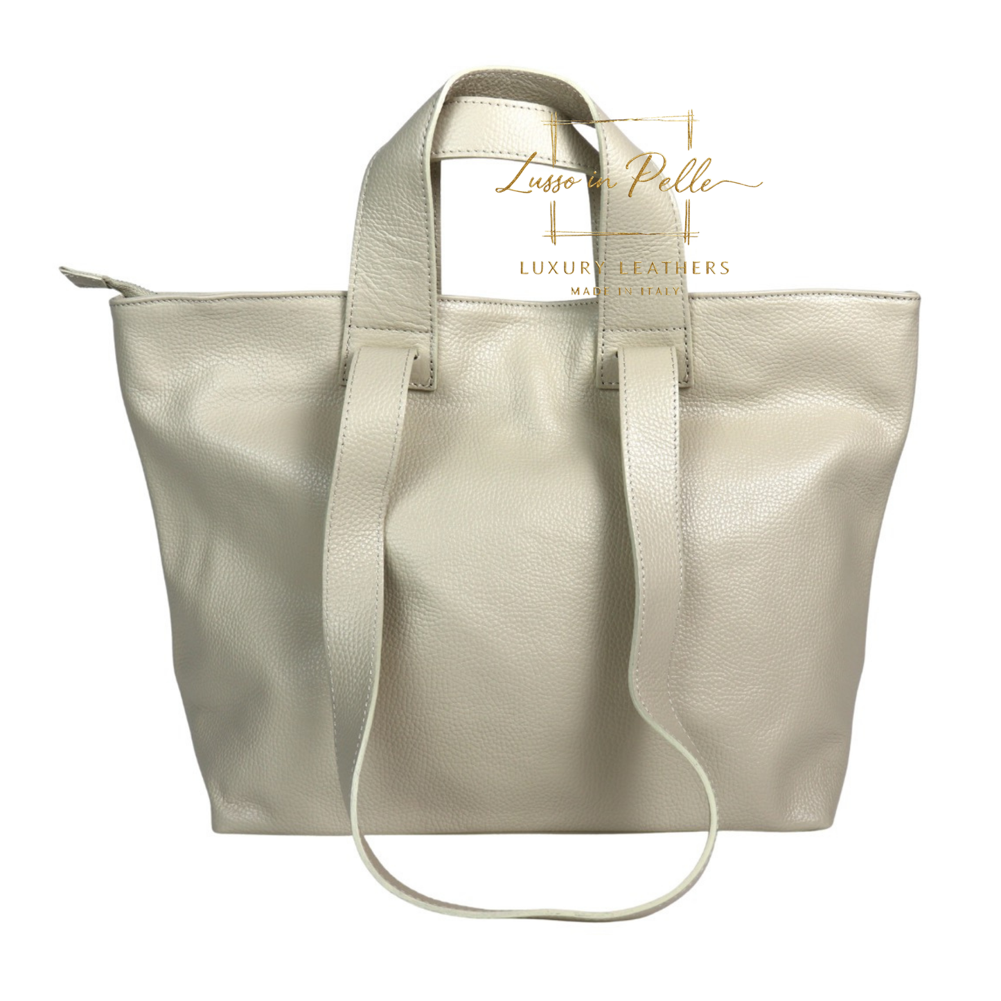 Large Grain Leather Tote Bag with Top Handle and Long Straps