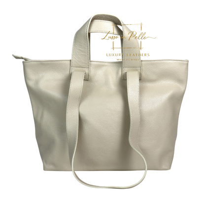Large Grain Leather Tote Bag with Top Handle and Long Straps