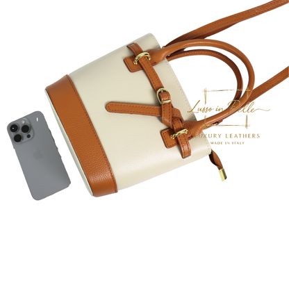 Grain Leather Bucket Bag with Crossbody Strap