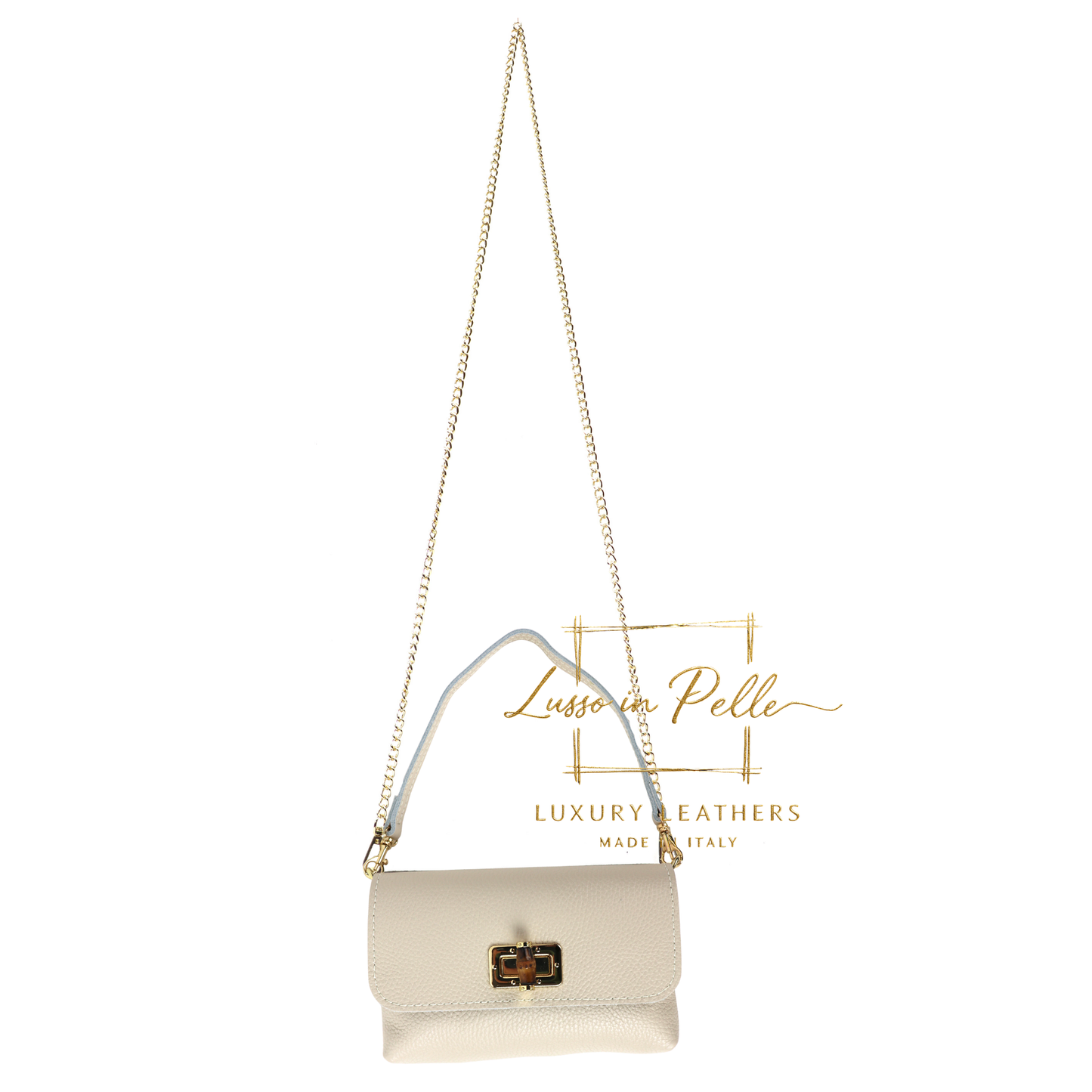 Small Pebbled Leather Clutch/Shoulder/Crossbody Bag with Bamboo-Style Clasp