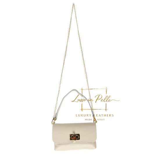 Small Pebbled Leather Clutch/Shoulder/Crossbody Bag with Bamboo-Style Clasp