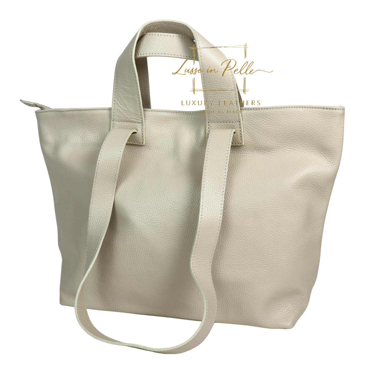 Large Grain Leather Tote Bag with Top Handle and Long Straps