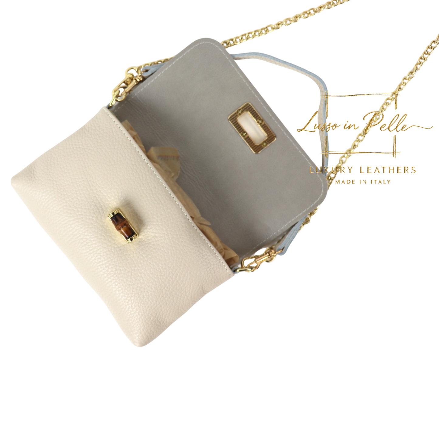Small Pebbled Leather Clutch/Shoulder/Crossbody Bag with Bamboo-Style Clasp