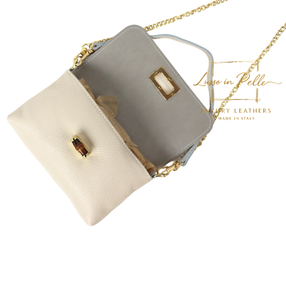 Small Pebbled Leather Clutch/Shoulder/Crossbody Bag with Bamboo-Style Clasp