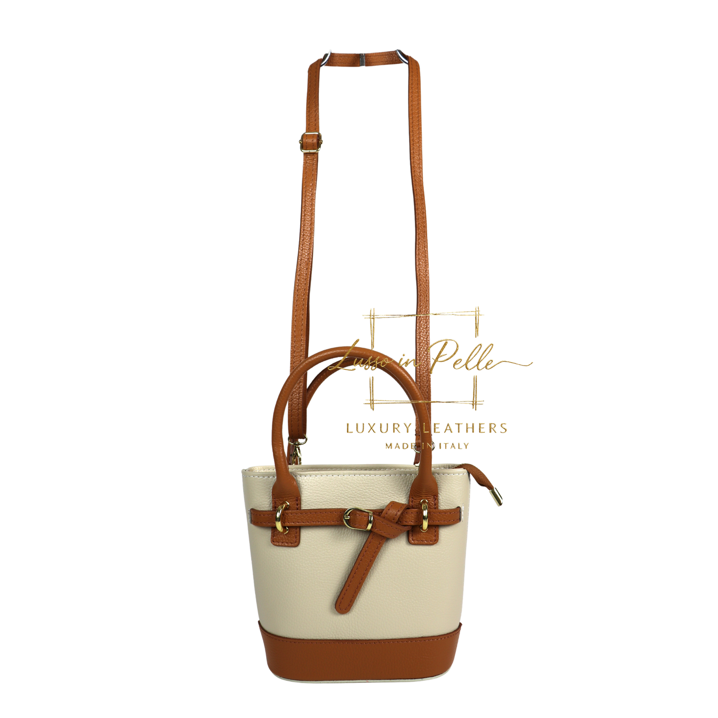 Grain Leather Bucket Bag with Crossbody Strap