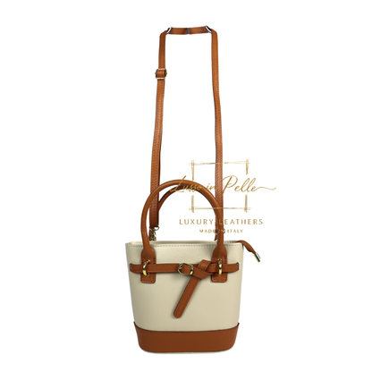 Grain Leather Bucket Bag with Crossbody Strap