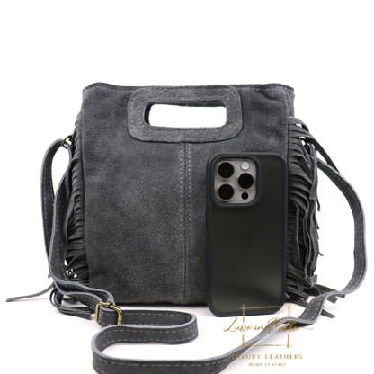 Suede Boho Tassel Crossbody Bag with Adjustable Detachable Straps