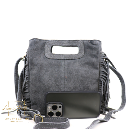 Suede Boho Tassel Crossbody Bag with Adjustable Detachable Straps