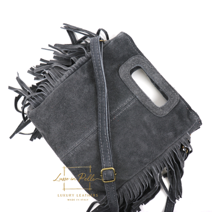Suede Boho Tassel Crossbody Bag with Adjustable Detachable Straps