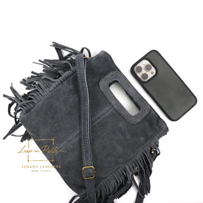 Suede Boho Tassel Crossbody Bag with Adjustable Detachable Straps