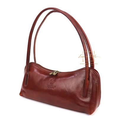 Buffered Leather Elongated Structured Florence Shoulder Bag