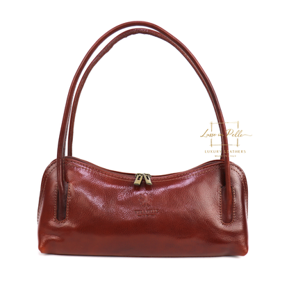 Buffered Leather Elongated Structured Florence Shoulder Bag