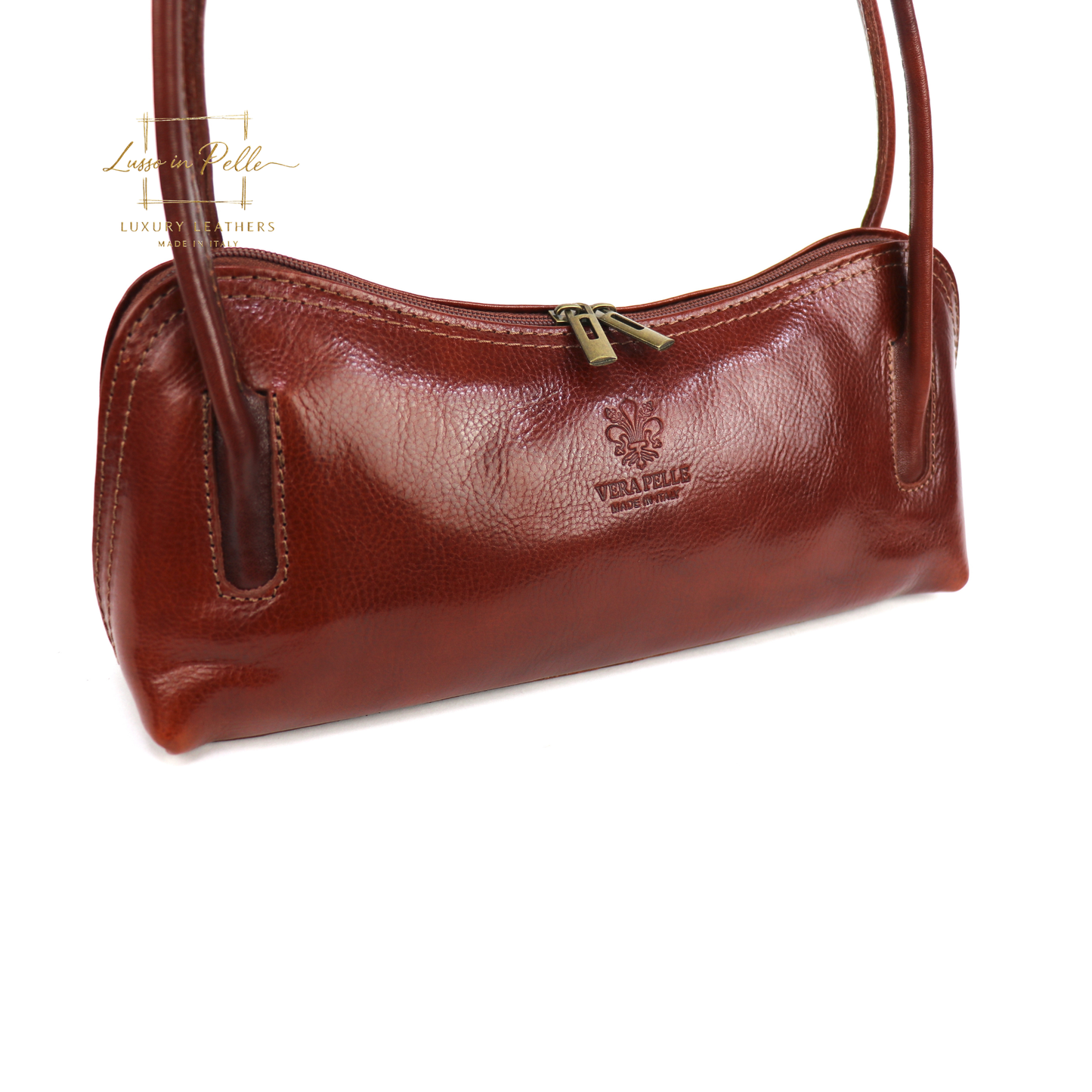 Buffered Leather Elongated Structured Florence Shoulder Bag