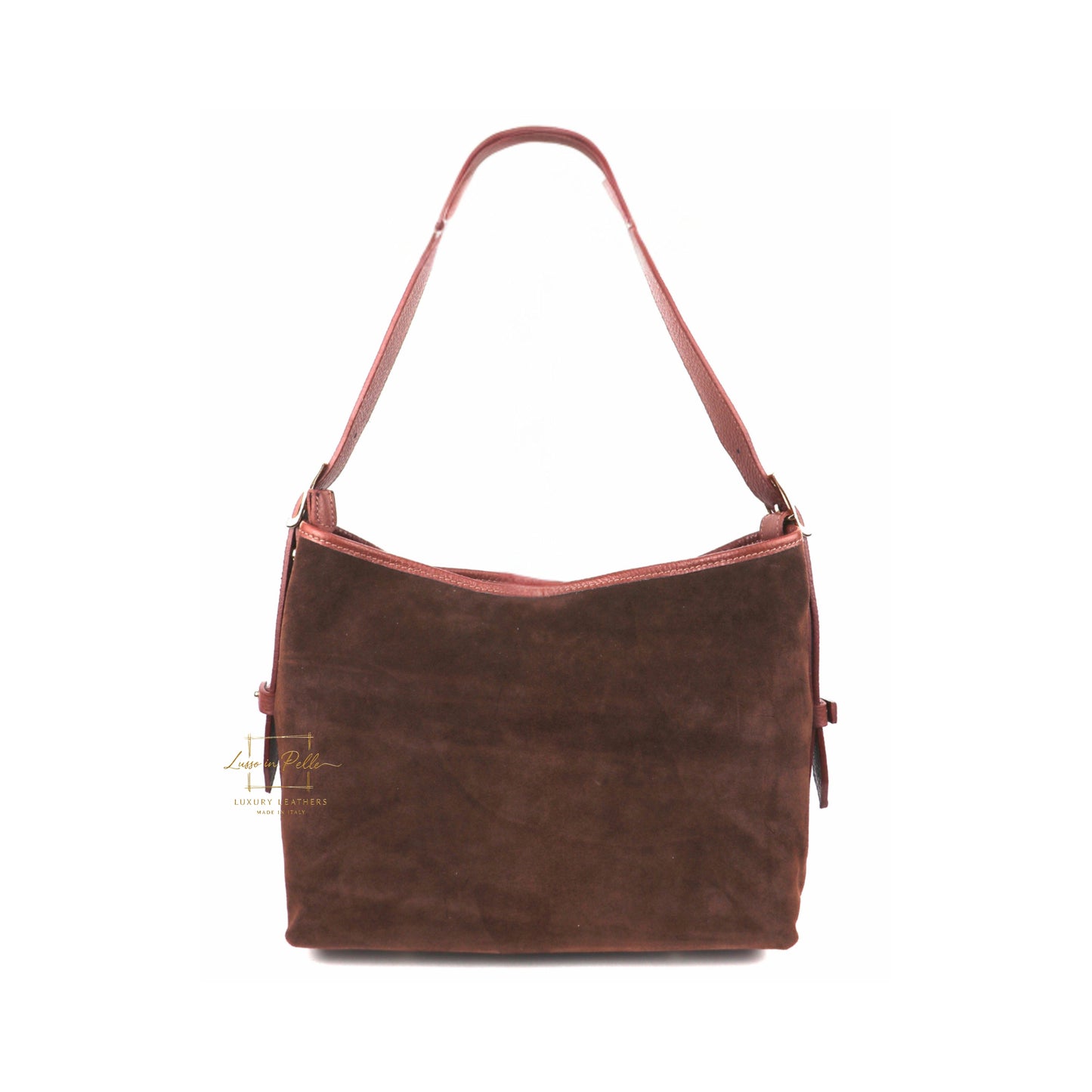 Medium Suede Handbag with Adjustable Leather Straps - dart tan