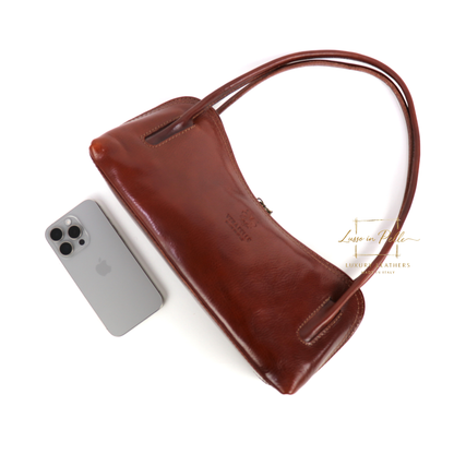 Buffered Leather Elongated Structured Florence Shoulder Bag
