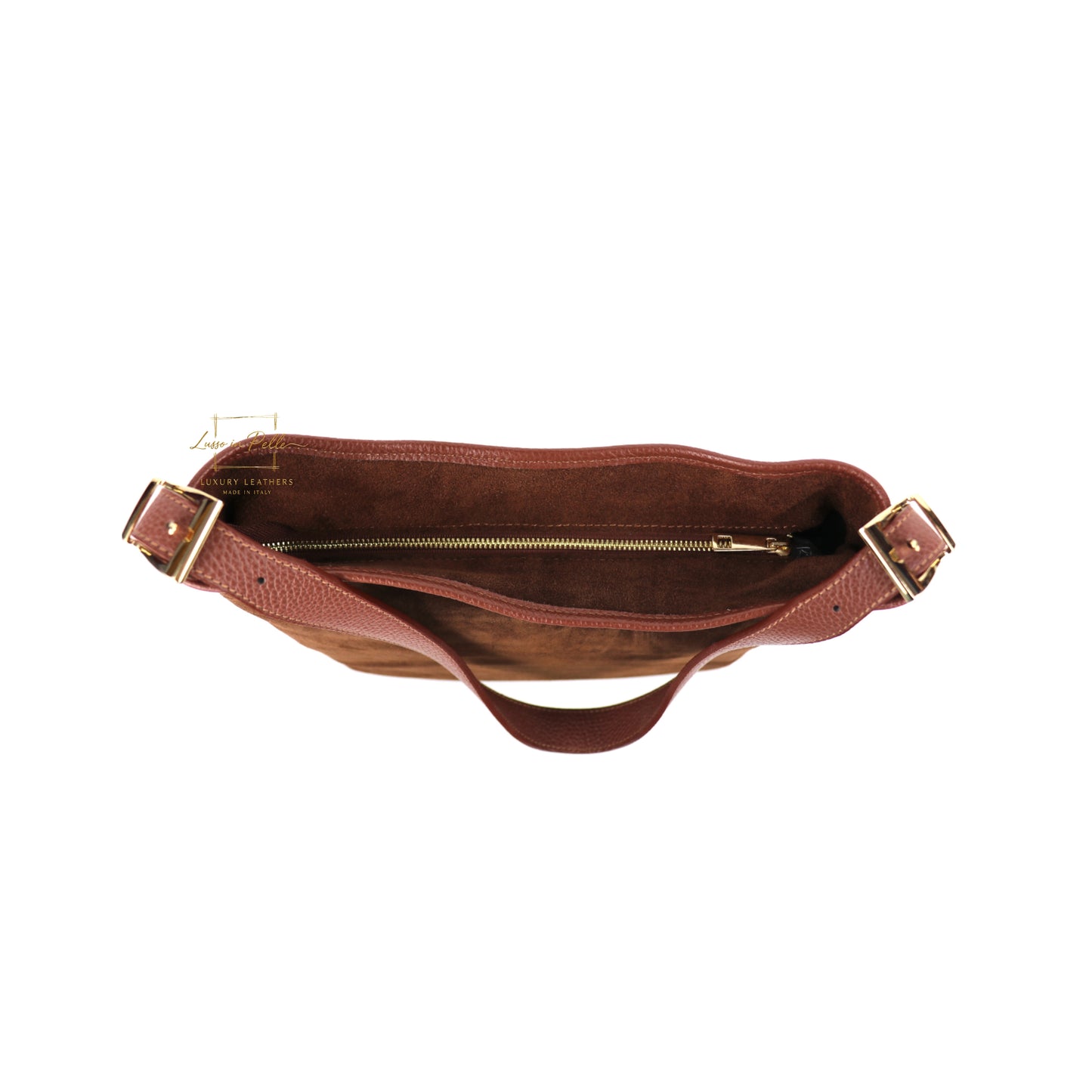 Medium Suede Handbag with Adjustable Leather Straps - dark tan