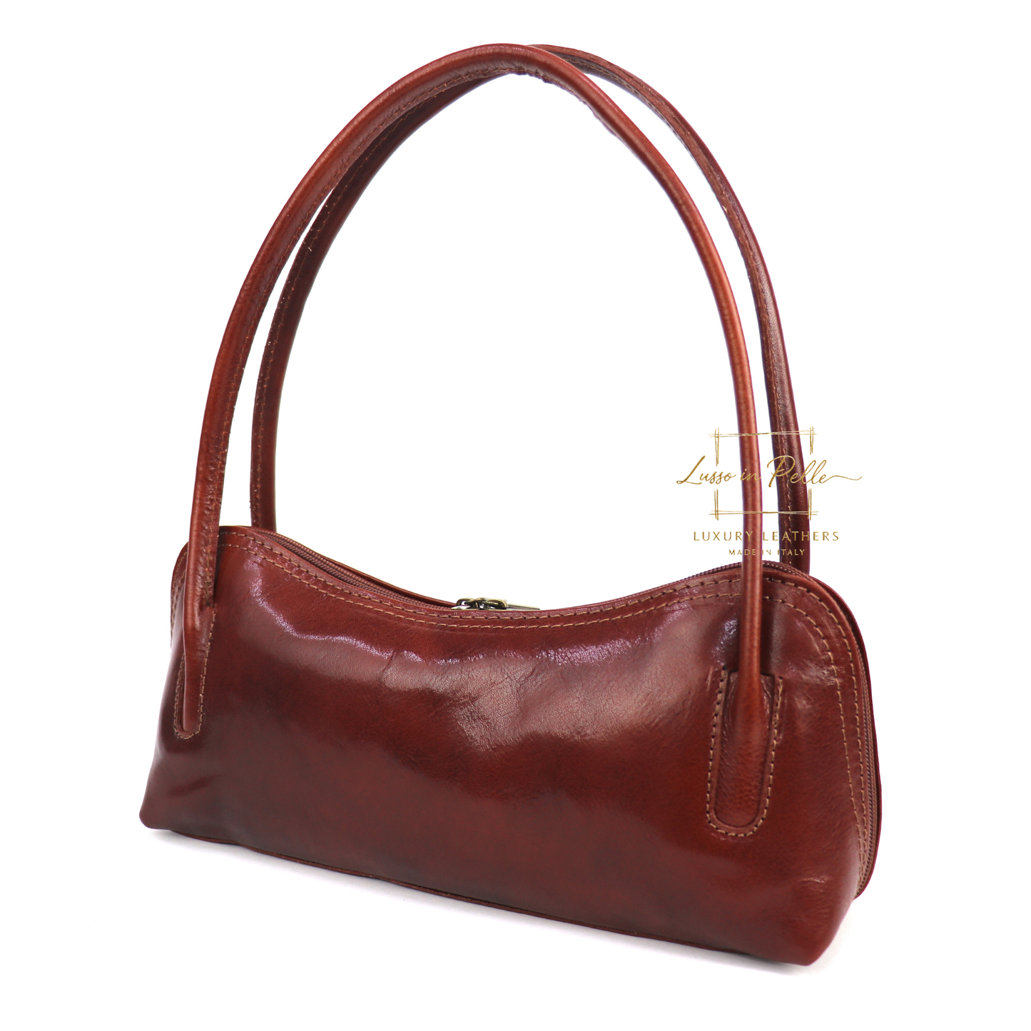 Buffered Leather Elongated Structured Florence Shoulder Bag