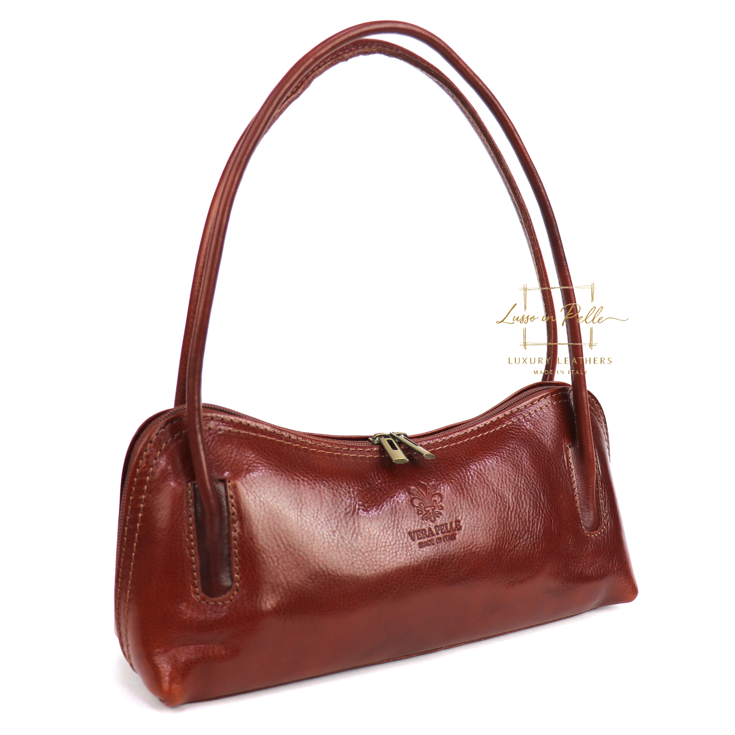 Buffered Leather Elongated Structured Florence Shoulder Bag