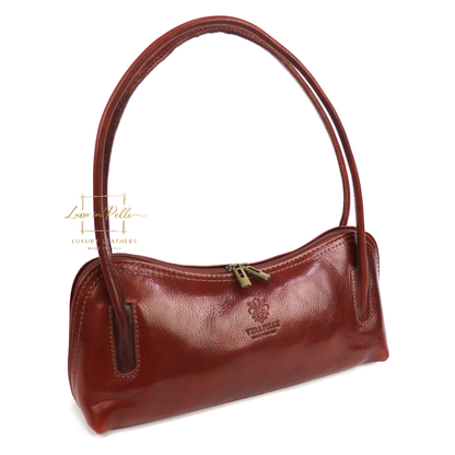 Buffered Leather Elongated Structured Florence Shoulder Bag