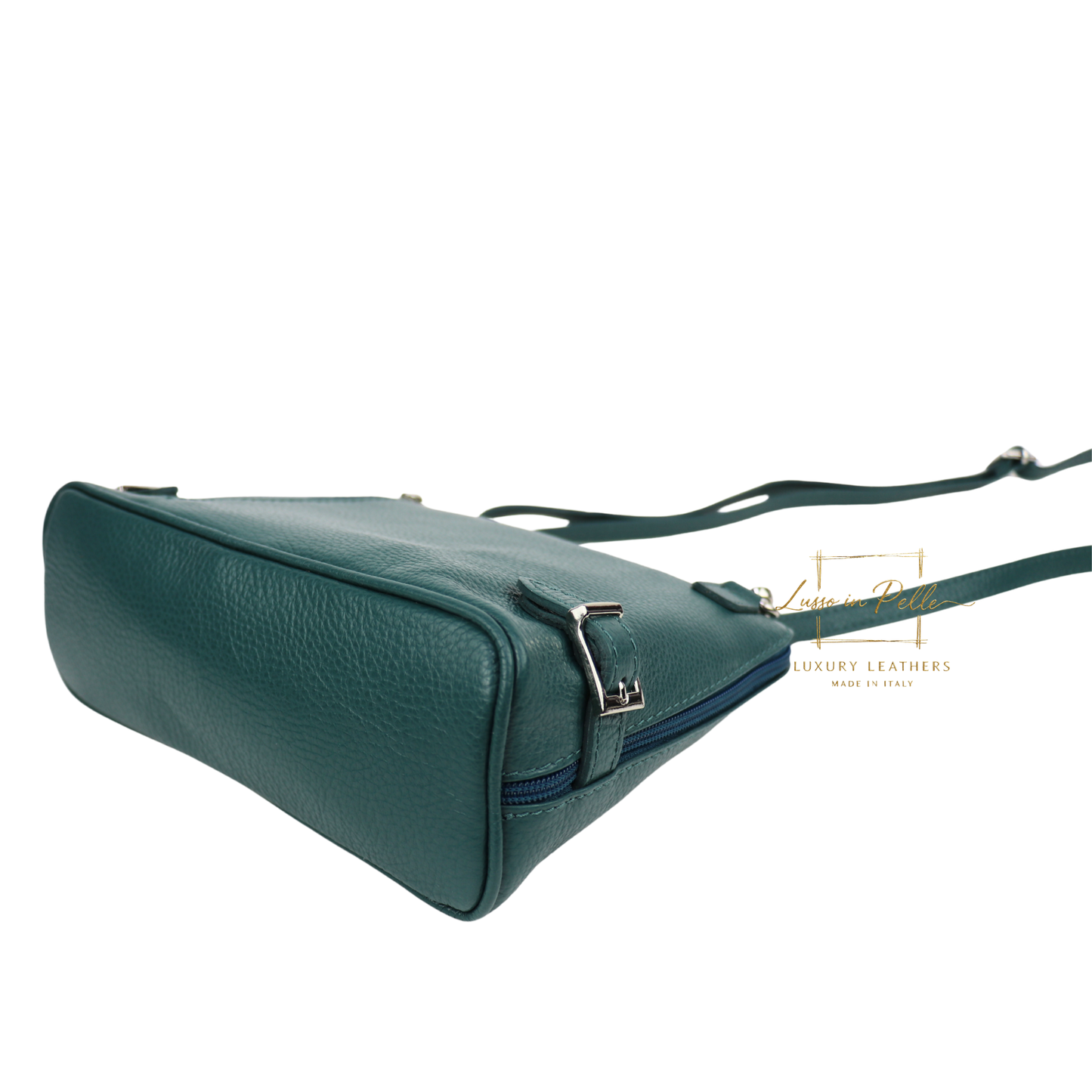 Rectangular Structured Italian Grain Leather Crossbody Bag with Adjustable Straps