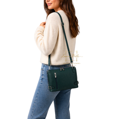 Rectangular Structured Italian Grain Leather Crossbody Bag with Adjustable Straps