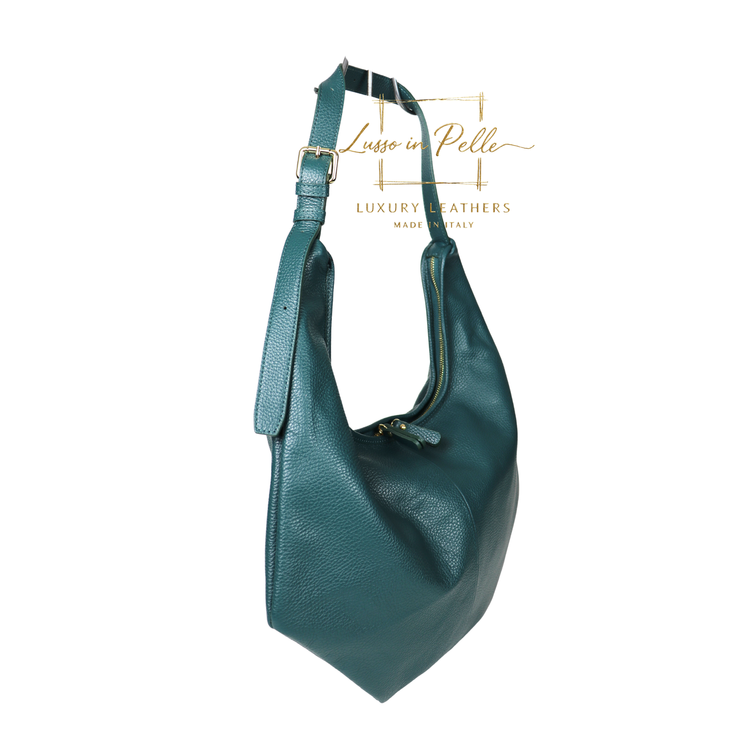 Pebbled Leather Hobo Shoulder Bag with Adjustable Strap