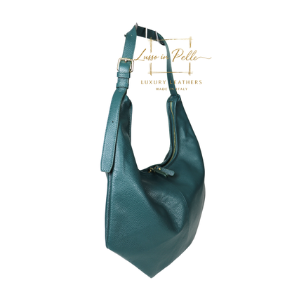 Pebbled Leather Hobo Shoulder Bag with Adjustable Strap