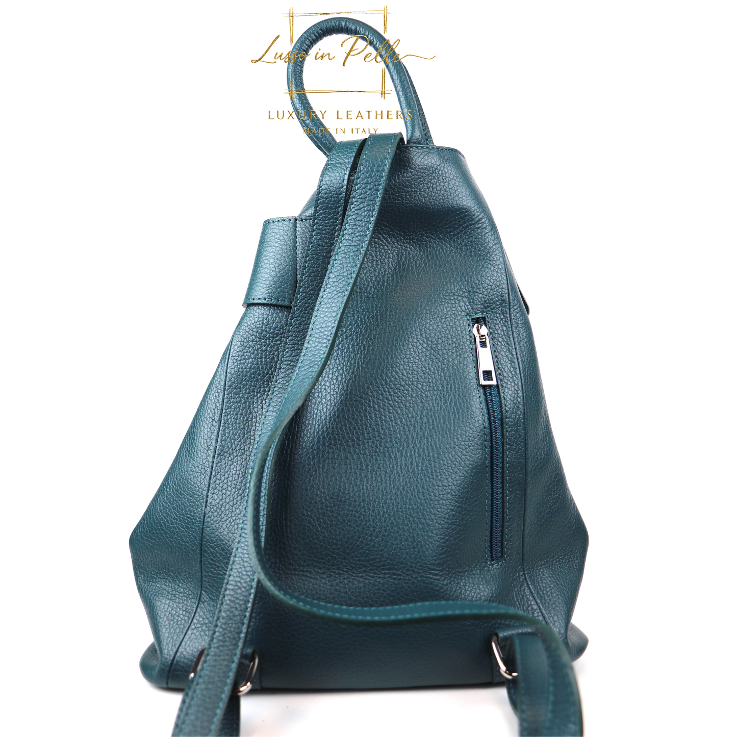 Fold-over Pebbled Leather Backpack