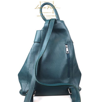 Fold-over Pebbled Leather Backpack