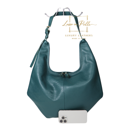 Pebbled Leather Hobo Shoulder Bag with Adjustable Strap
