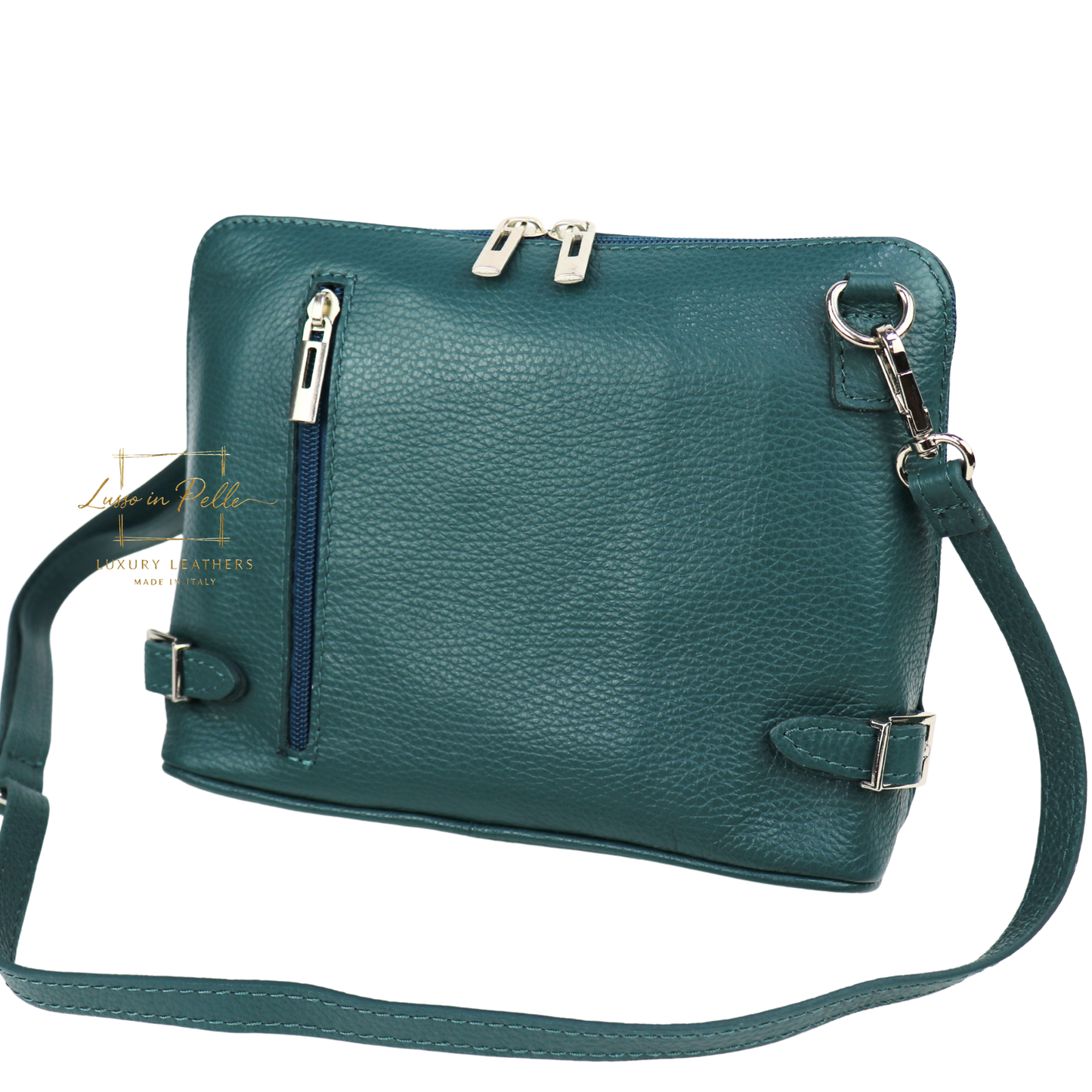 Rectangular Structured Italian Grain Leather Crossbody Bag with Adjustable Straps