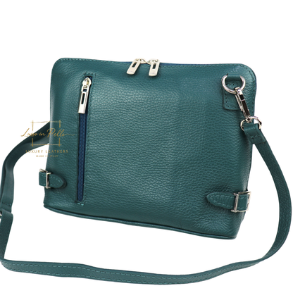 Rectangular Structured Italian Grain Leather Crossbody Bag with Adjustable Straps