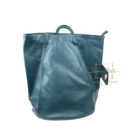 Fold-over Pebbled Leather Backpack