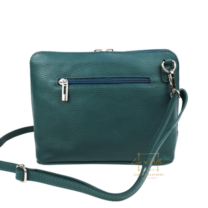Rectangular Structured Italian Grain Leather Crossbody Bag with Adjustable Straps
