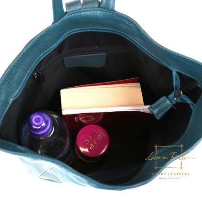 Fold-over Pebbled Leather Backpack