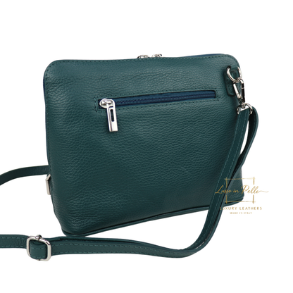 Rectangular Structured Italian Grain Leather Crossbody Bag with Adjustable Straps