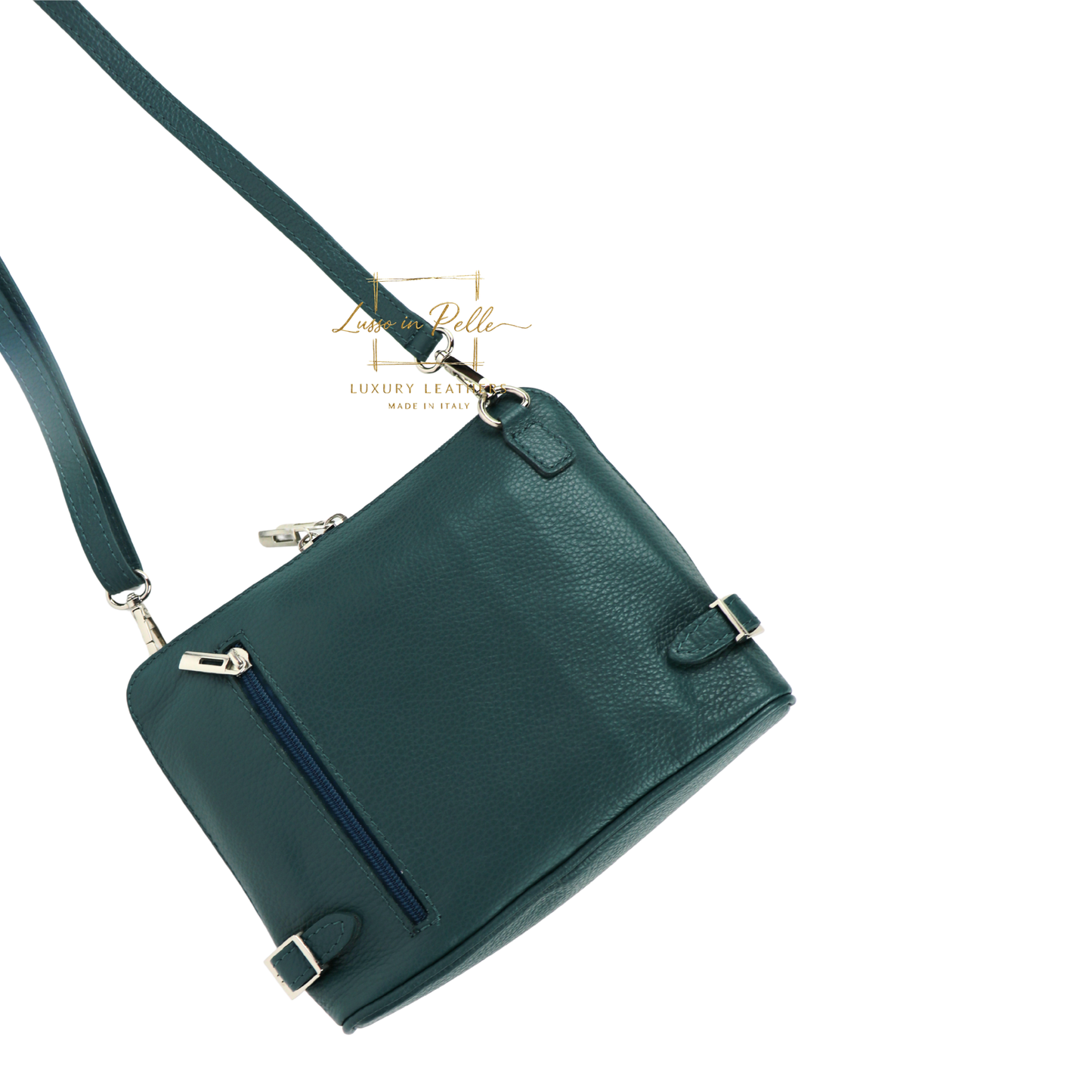 Rectangular Structured Italian Grain Leather Crossbody Bag with Adjustable Straps