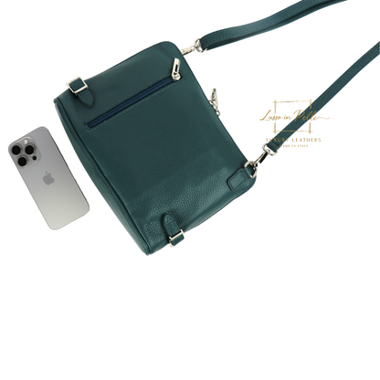Rectangular Structured Italian Grain Leather Crossbody Bag with Adjustable Straps