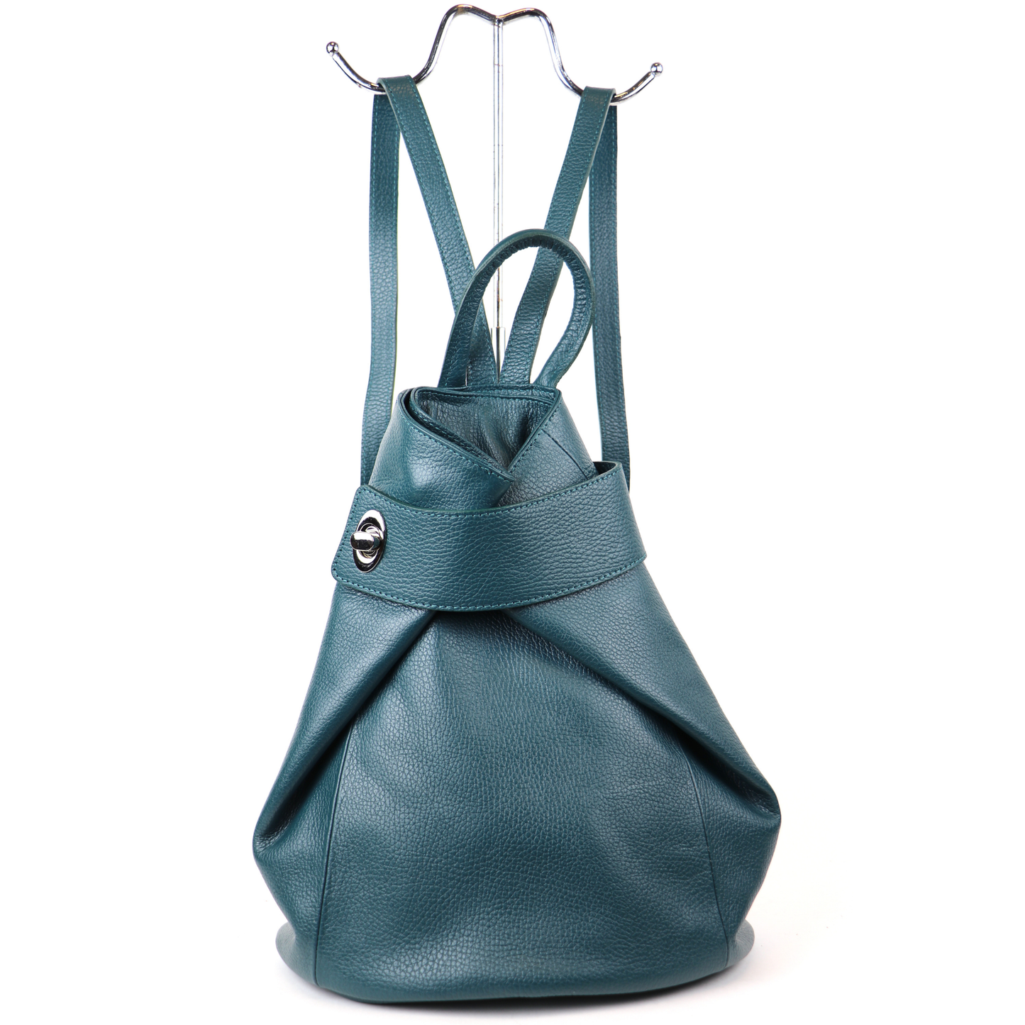 Fold-over Pebbled Leather Backpack