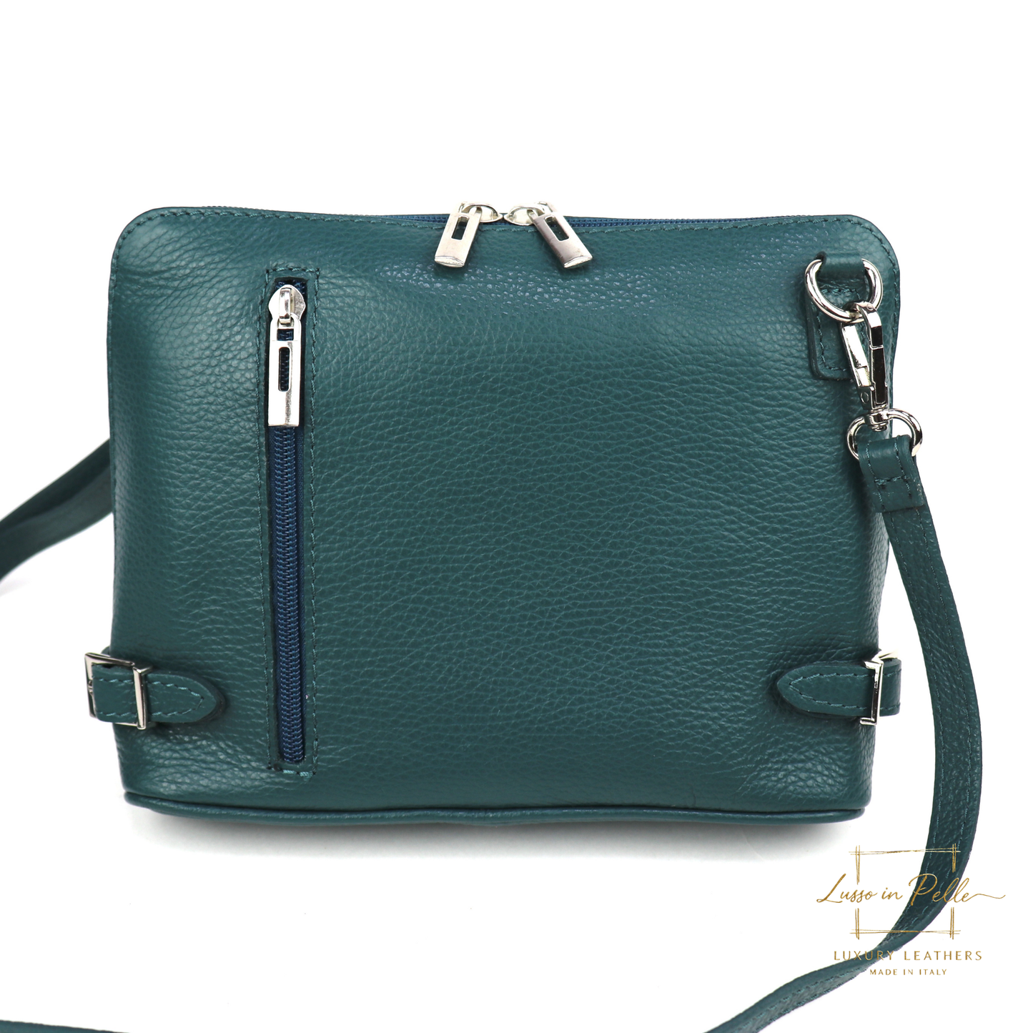 Rectangular Structured Italian Grain Leather Crossbody Bag with Adjustable Straps