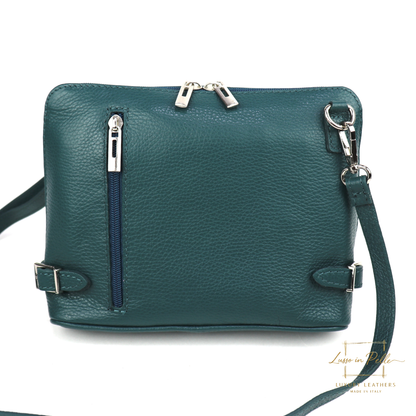 Rectangular Structured Italian Grain Leather Crossbody Bag with Adjustable Straps