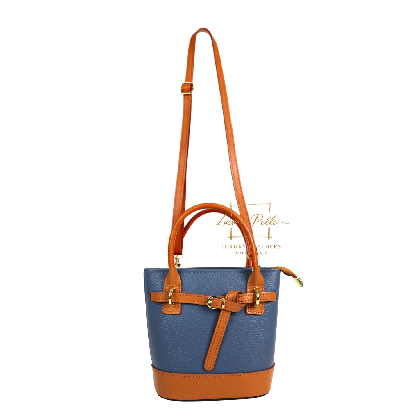 Grain Leather Bucket Bag with Crossbody Strap