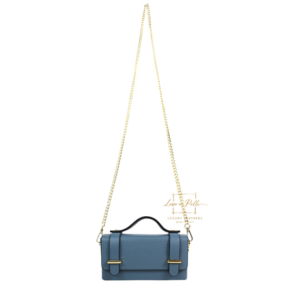 Small Genuine Leather Satchel Bag with Top Handle and Chain Straps