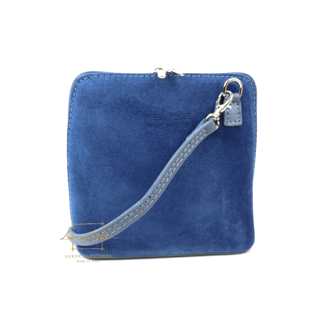 Small Suede Front Grain Leather Handbag with Detachable Straps